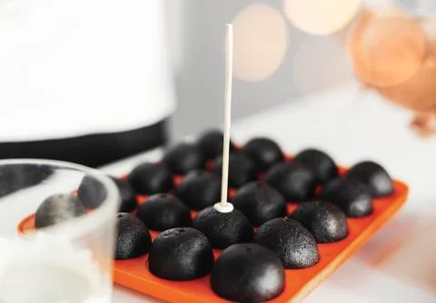 Close up of cake pops cooking process. Stock Photos