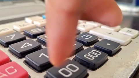 Close up calculator keyboards background and finger click number button. Video stock 273744098