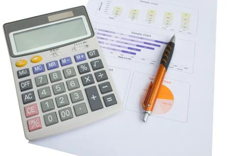 Close up calculator with paper Stock Photos