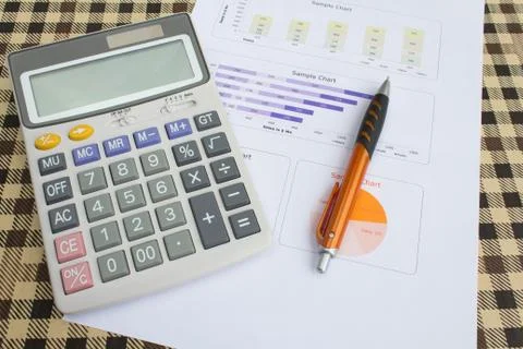Close up calculator with paper Stock Photos
