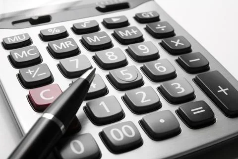 Close up calculator with pen Stock Photos