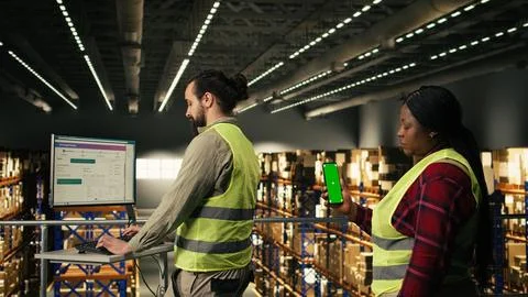 Close up of call center agent combining headset with AI technology Stockfoto's