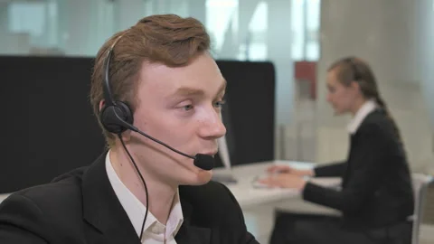 Close-up of a call center operator Stock Footage 108392546