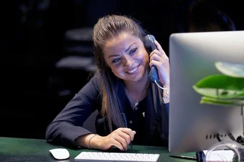 Close-up of an call center worker. Stock Photos