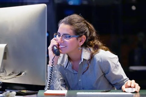 Close-up of an call center worker. Stock Photos