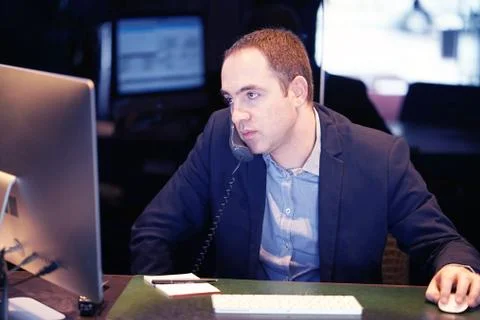 Close-up of an call center worker. Foto stock