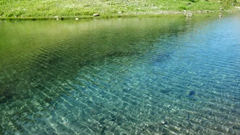 Close-up of the calm waters of a mountain lake, Aosta Valley, Italy Stock Footage 329619214