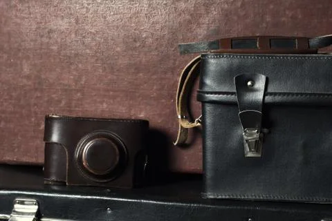 Close-up camera, and trunk on the background Foto stock