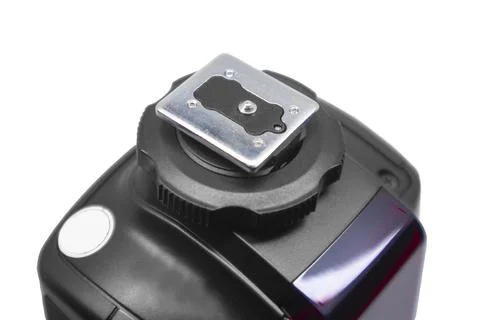 Close-up of a camera flash hot shoe mount and locking wheel Stock Photos
