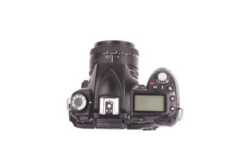 Close up of a camera  isolated on a white background. Stock Photos