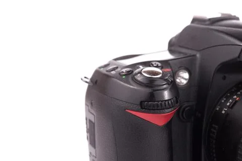 Close up of a camera  isolated on a white background. Stock Photos