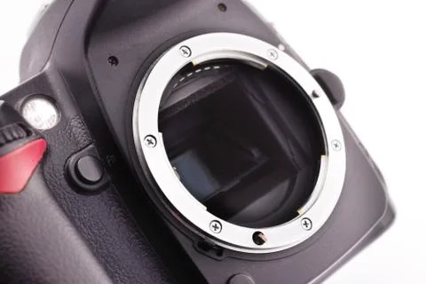 Close up of a camera  isolated on a white background. Stock Photos