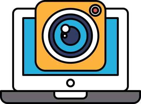 A close up of a camera lens on a laptop Stock Illustration