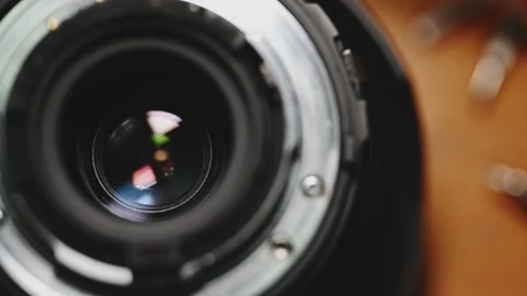 Close Up of Camera Lens Mount and Aperture Ring Stock Footage 345505734