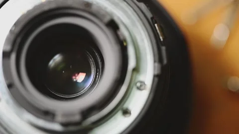 Close Up of Camera Lens Mount and Aperture Ring Stock Footage 345505761