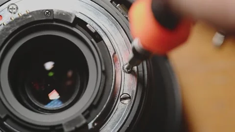 Close Up of Camera Lens Mount and Aperture Ring Stock Footage 345505778