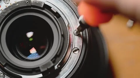Close Up of Camera Lens Mount and Aperture Ring Stock Footage 345505793
