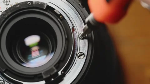 Close Up of Camera Lens Mount and Aperture Ring Stock Footage 345505815