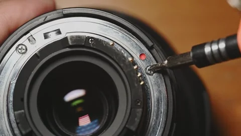 Close Up of Camera Lens Mount and Aperture Ring Stock Footage 345505853