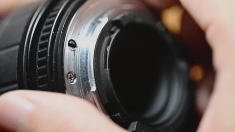 Close Up of Camera Lens Mount and Aperture Ring Stock Footage 345505922
