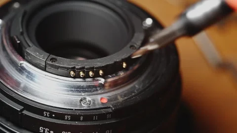 Close Up of Camera Lens Mount and Aperture Ring Stock Footage 345505924