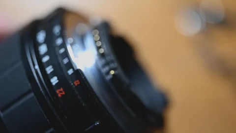 Close Up of Camera Lens Mount and Aperture Ring Stock Footage 345505953