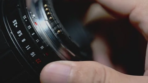 Close Up of Camera Lens Mount and Aperture Ring Stock Footage 345505982