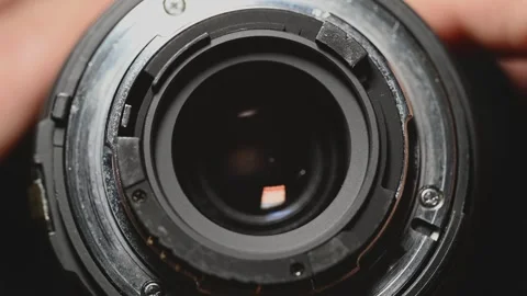 Close Up of Camera Lens Mount and Aperture Ring Stock Footage 345505995