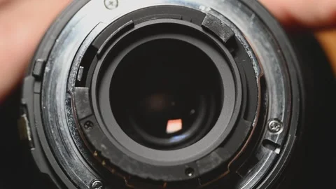 Close Up of Camera Lens Mount and Aperture Ring Stock Footage 345506001