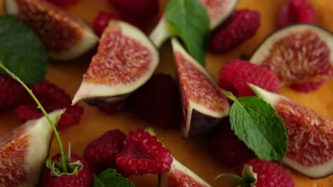 Close-up. Camera movement. Female hands decorate the cake. Delicious homemade Stock Footage 152482201