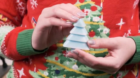 Close-Up Camera Movement of a Handmade Christmas Tree Soap / Toy 스톡 동영상 296927466