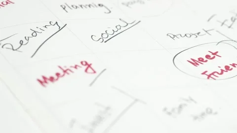 Close up camera panning left on a calendar with different handwritten notes.. Stock Footage 332578551
