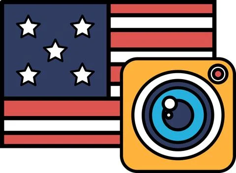A close up of a camera with a red, white Stock Illustration