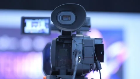 Close-up of camera rig aimed at performance area Stock Footage 344986558