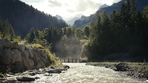 Close-Up Camera Shot of Waterfall with Rising Mist, Dolomites Video stock 316820869