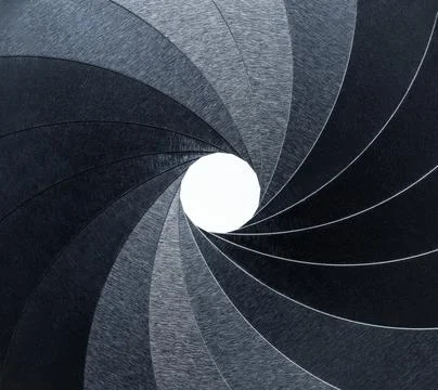 Close up of camera shutter isolated on white Stock Photos