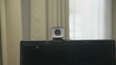 Close up camera webcam portable installed on the computer laptop screen Stock Footage 163865054