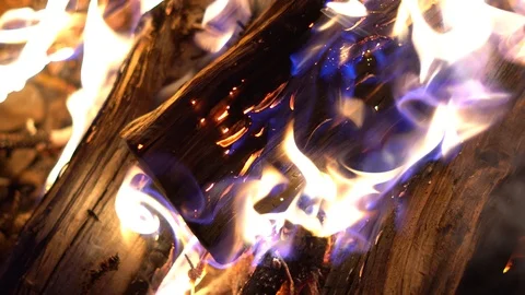 Close-up of Camp Fire Burning Hot Stock Footage 97039951