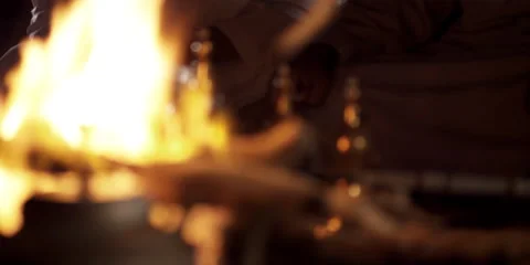 Close-up of a camp fire at night. Stock Footage 46870774