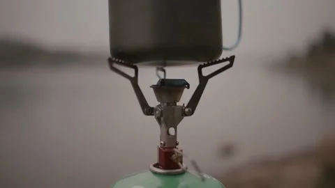 Close up camp stove burning Video stock 231512758