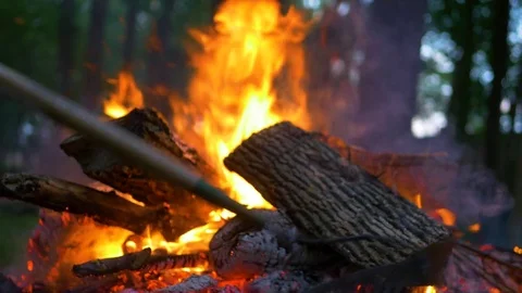 Close-Up of Campfire Being Stoked Video stock 85183046