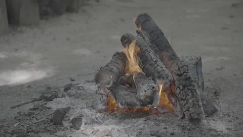 Close Up of Campfire Burning Brightly at Night, Log Footage Stock Footage 339380622