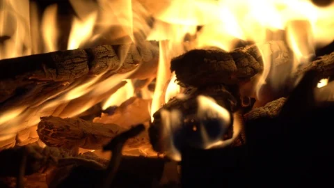 Close up of campfire burning at night Stock Footage 118330569