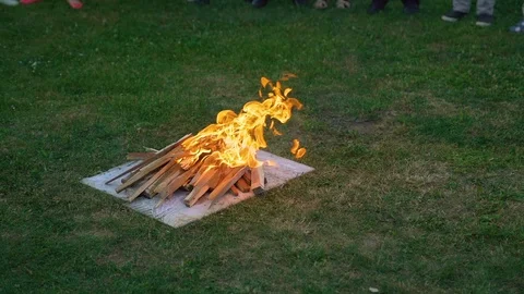 Close up of campfire burning in slow motion 100fps Stock Footage 95721392