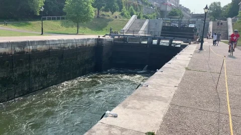 Close up of a Canal Lock in Use Stock Footage 162862886