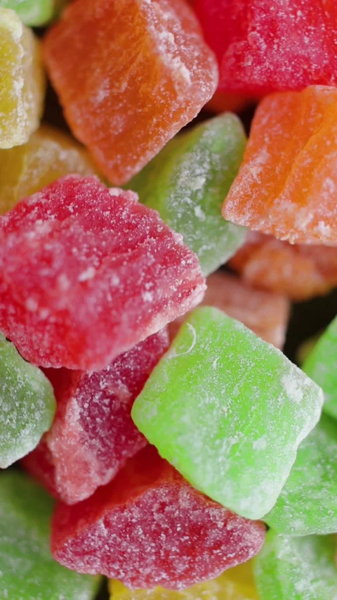 Close-up Of Candied Fruit Mix Rotating. Vertical video. Stock Footage 274880375