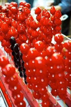 Close-up of candied haws Fotos de archivo