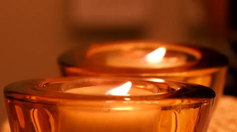 Close-up of candle flame moved by breath Stock Footage 35488010