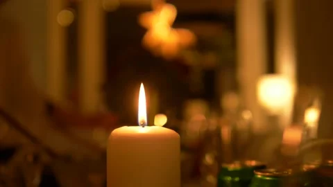 Close up - Candle light on christmas table 스톡 동영상 145855375