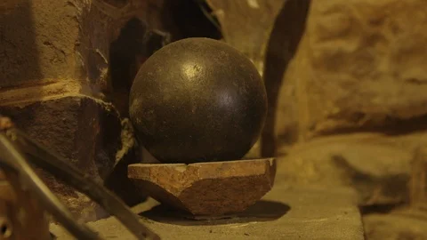 Close up of a cannonball in a museum Stock Footage 125054282